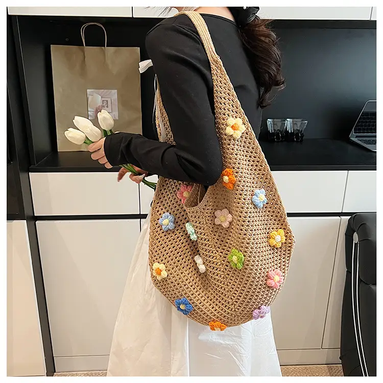New Korean Style Women's Shoulder Tote Bag with Floral Embellishments — feature 24