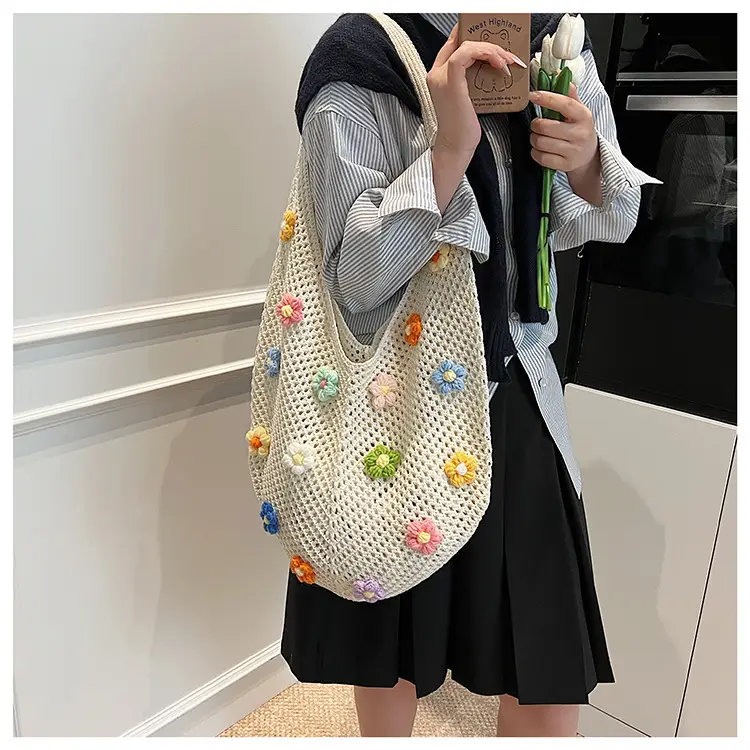 New Korean Style Women's Shoulder Tote Bag with Floral Embellishments — feature 31