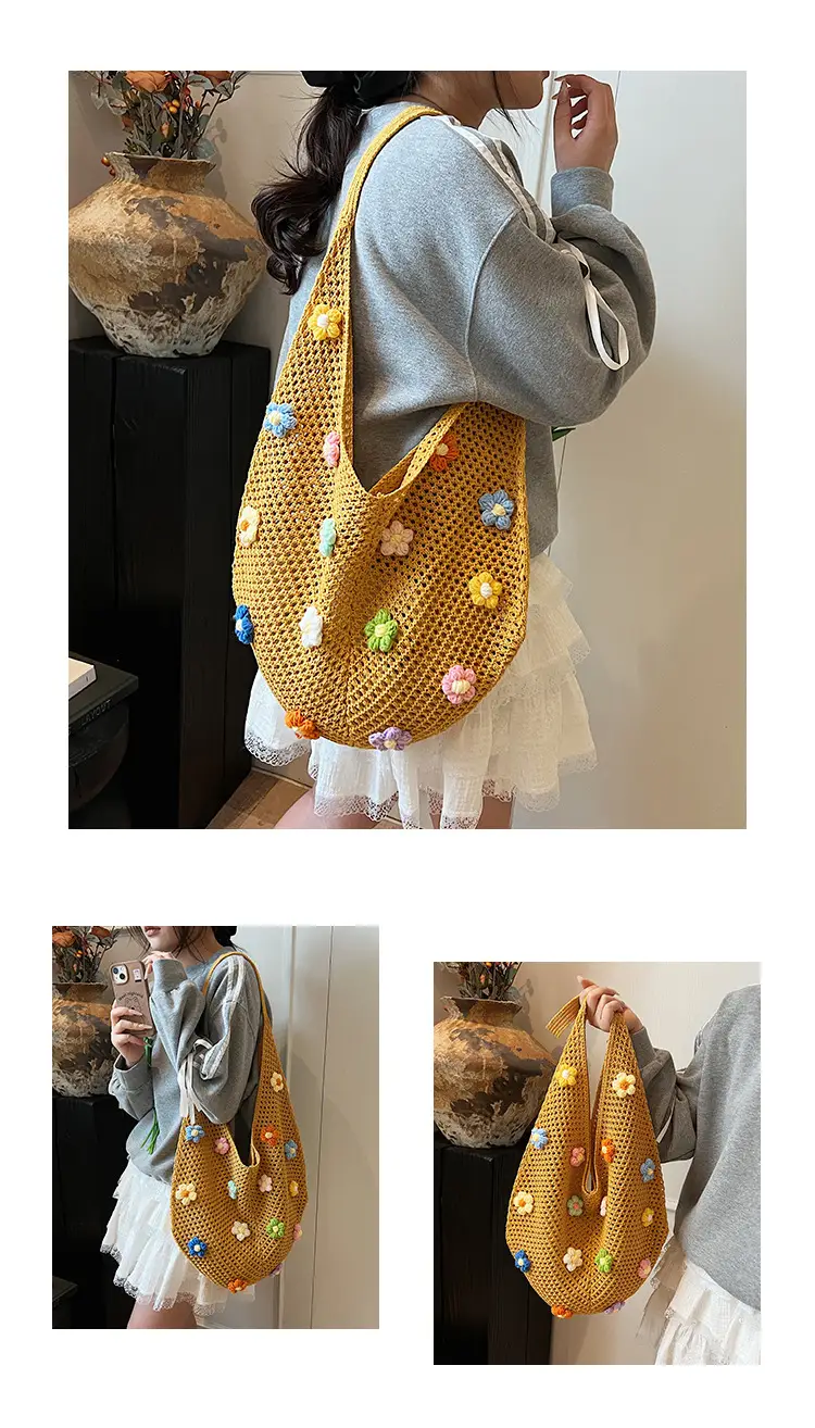 New Korean Style Women's Shoulder Tote Bag with Floral Embellishments — feature 9