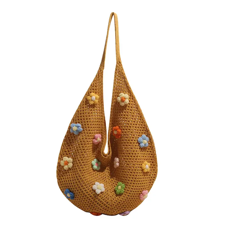New Korean Style Women's Shoulder Tote Bag with Floral Embellishments - Image 3