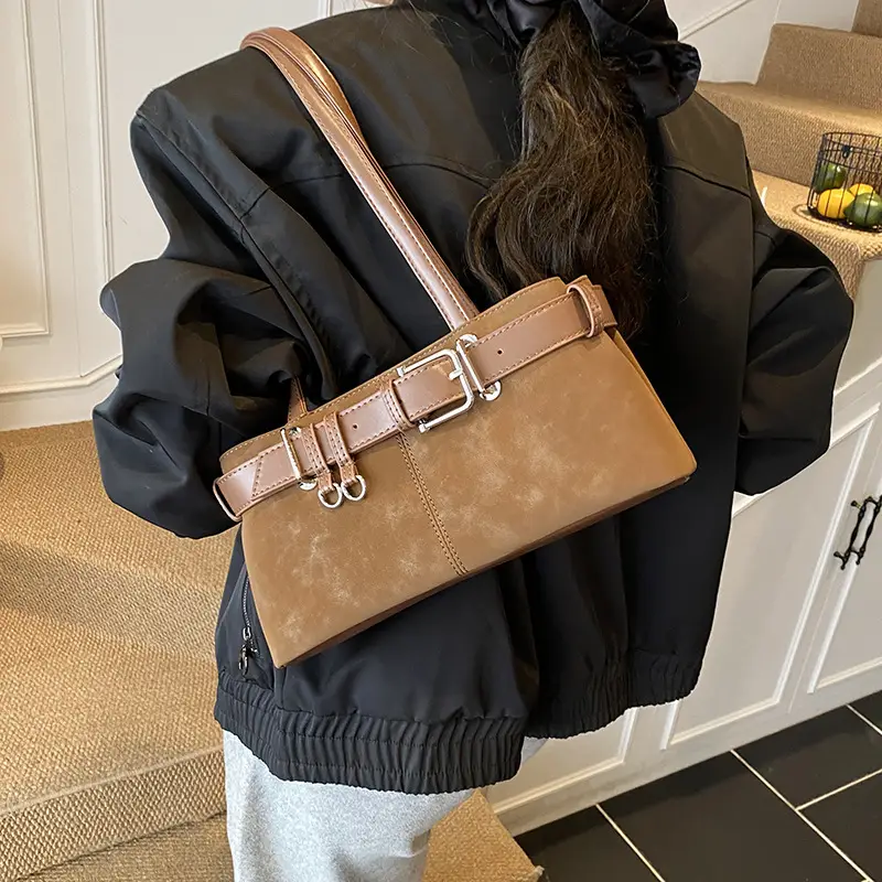 Women Retro Frosted Handheld Tote Bag Brown 2025 - Image 6