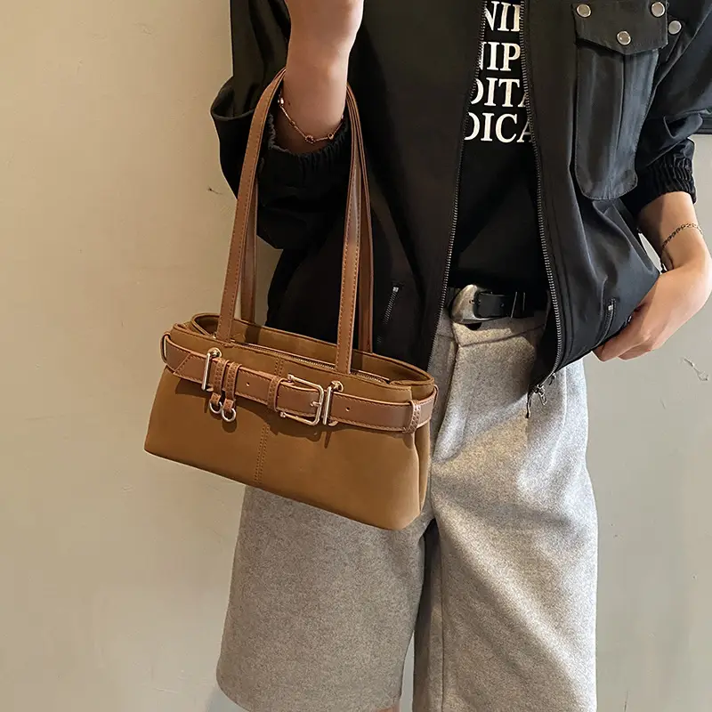 Women Retro Frosted Handheld Tote Bag Brown 2025 - Image 7