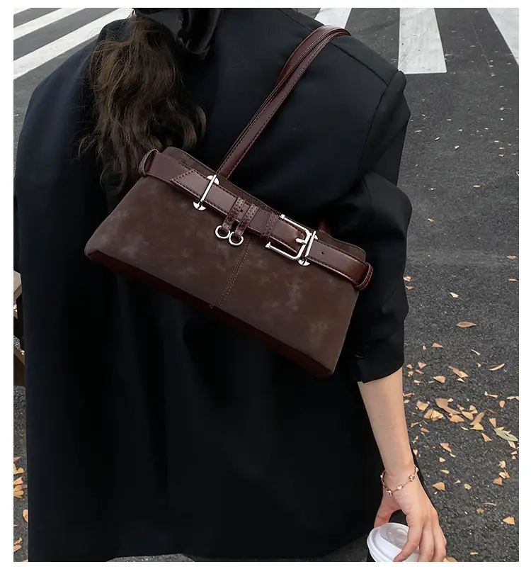 Women Retro Frosted Handheld Tote Bag Brown 2025 — feature 1