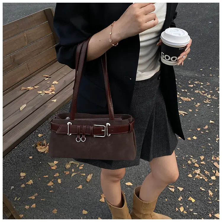 Women Retro Frosted Handheld Tote Bag Brown 2025 — feature 27