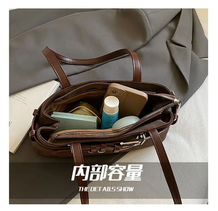 Women Retro Frosted Handheld Tote Bag Brown 2025 — feature 3
