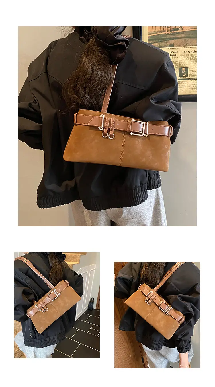 Women Retro Frosted Handheld Tote Bag Brown 2025 — feature 8