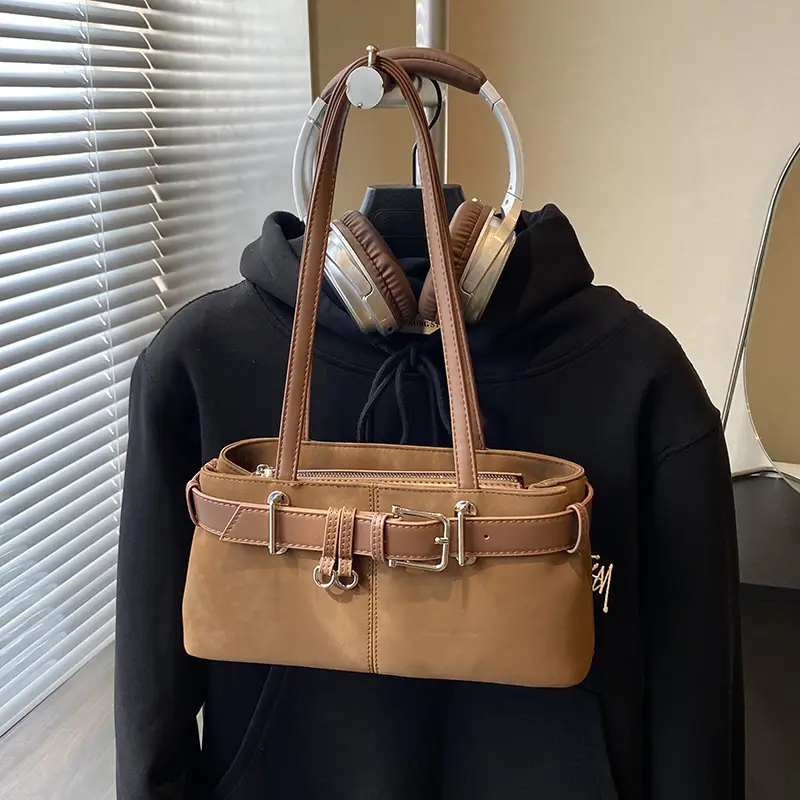 Women Retro Frosted Handheld Tote Bag Brown 2025 - Image 2