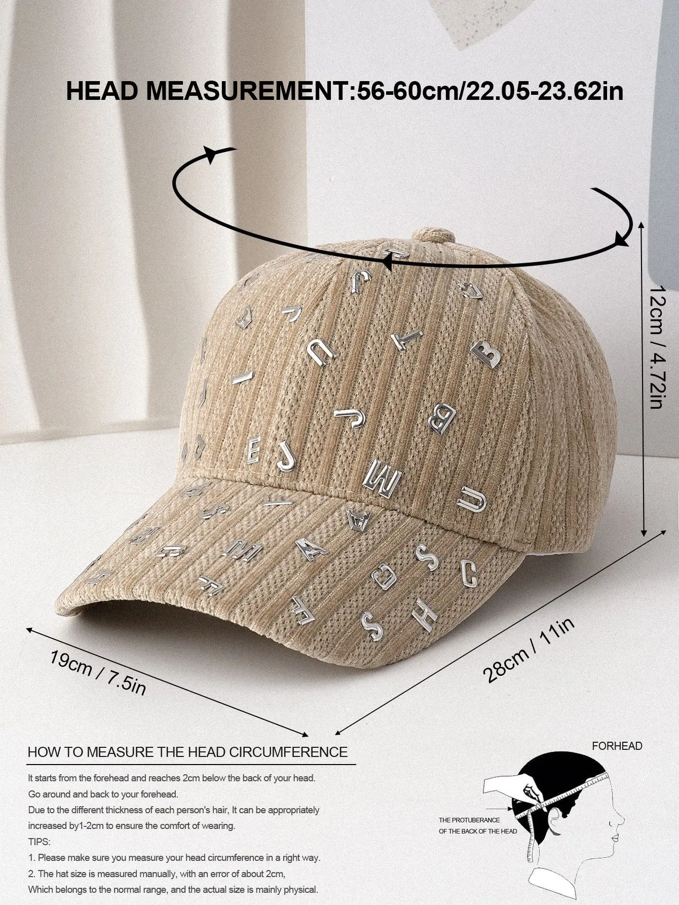 Autumn Winter Baseball Cap with Metal Letter Decal — feature 5