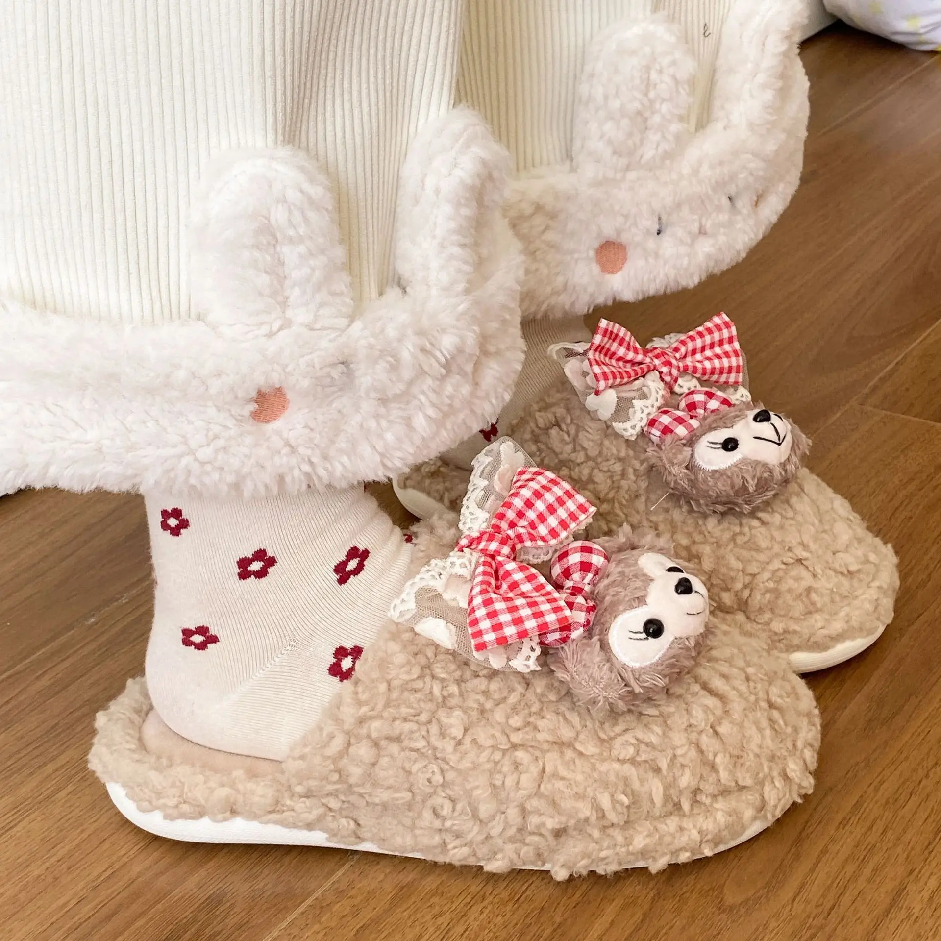 Autumn Winter Furry Slippers for Women Warm Cotton