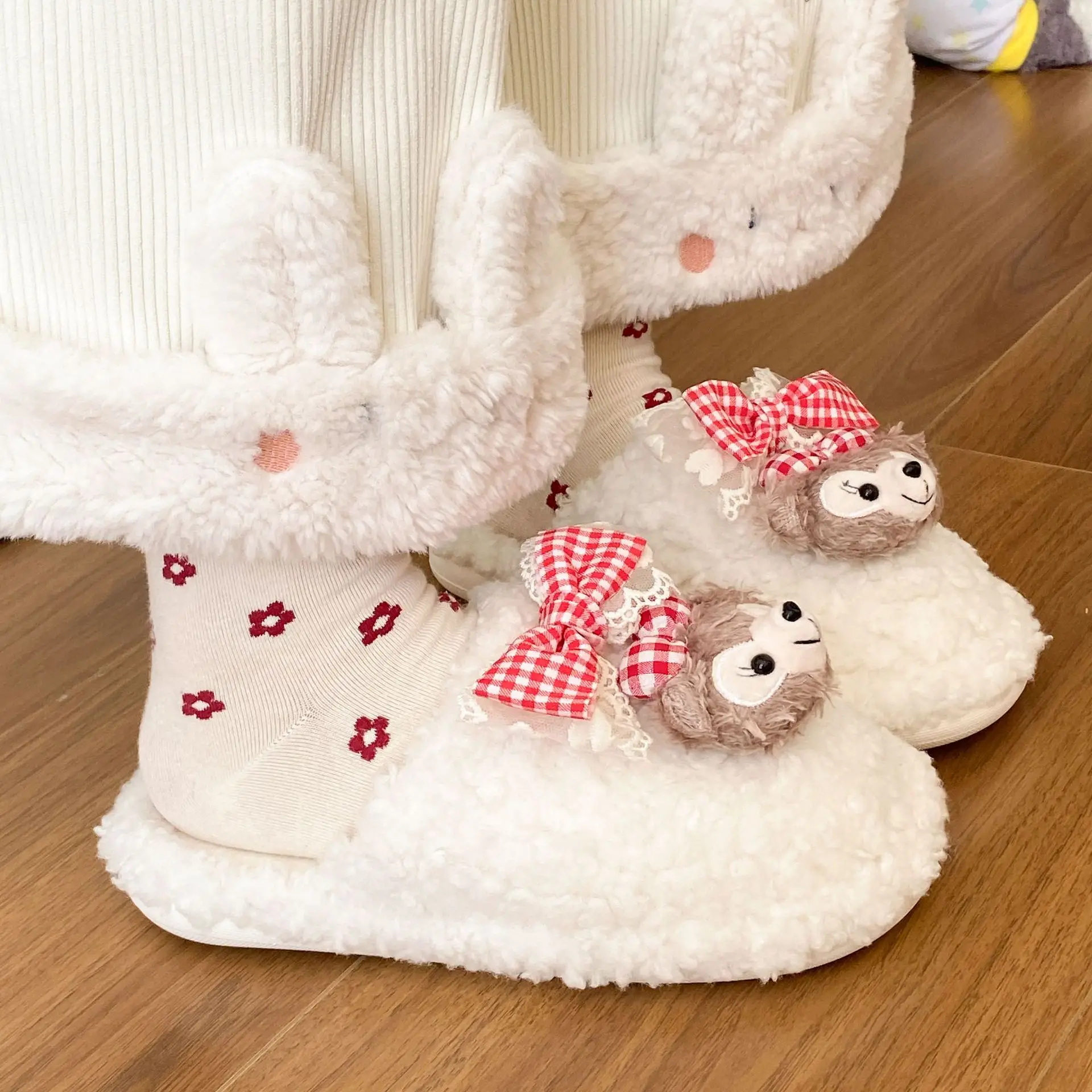 Autumn Winter Furry Slippers for Women Warm Cotton