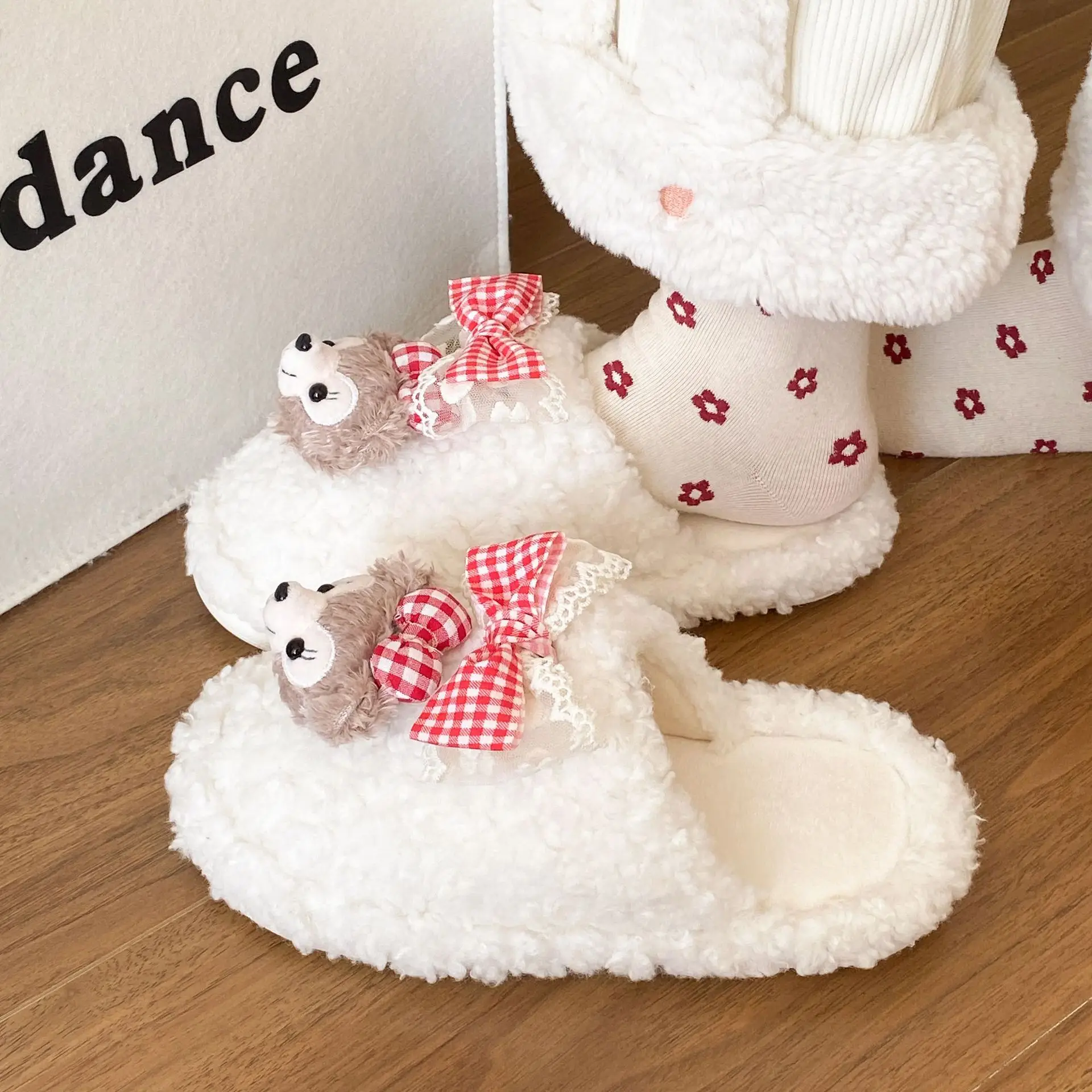 Autumn Winter Furry Slippers for Women Warm Cotton