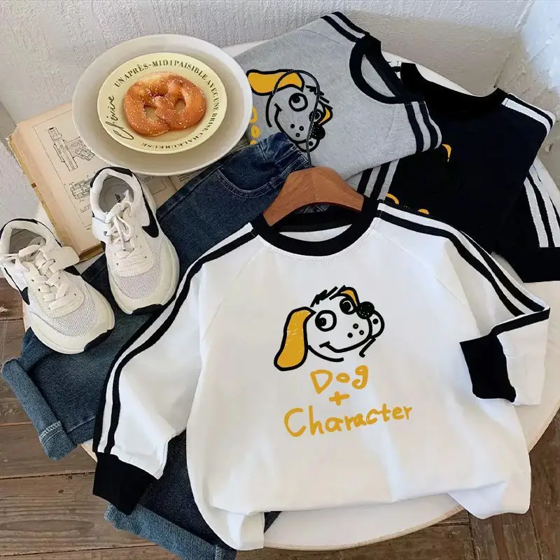 Boys Cotton Cartoon Long Sleeve T-Shirt Grey