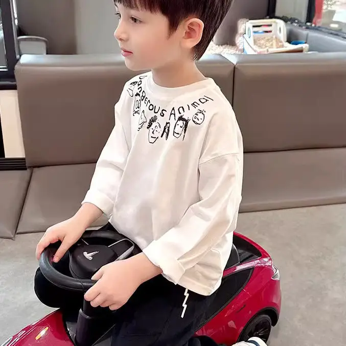 Boys Pure Cotton Long Sleeve T-Shirt Cartoon Print Black - Image 4