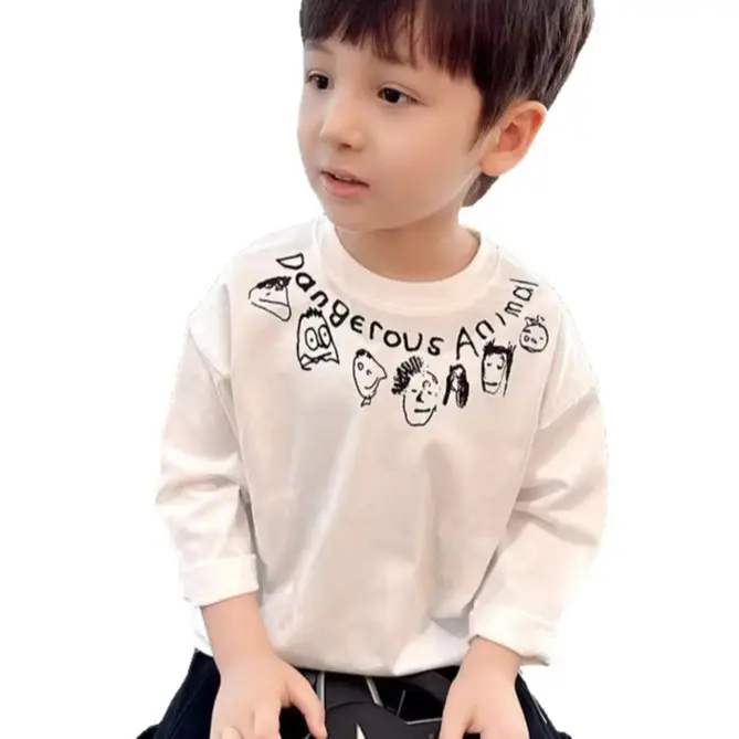 Boys Pure Cotton Long Sleeve T-Shirt Cartoon Print Black - Image 7