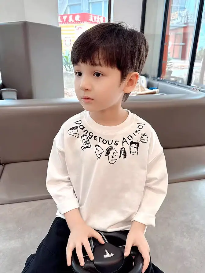 Boys Pure Cotton Long Sleeve T-Shirt Cartoon Print Black — feature 1
