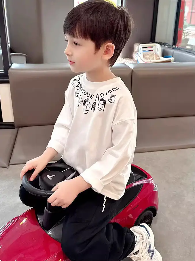 Boys Pure Cotton Long Sleeve T-Shirt Cartoon Print Black — feature 2