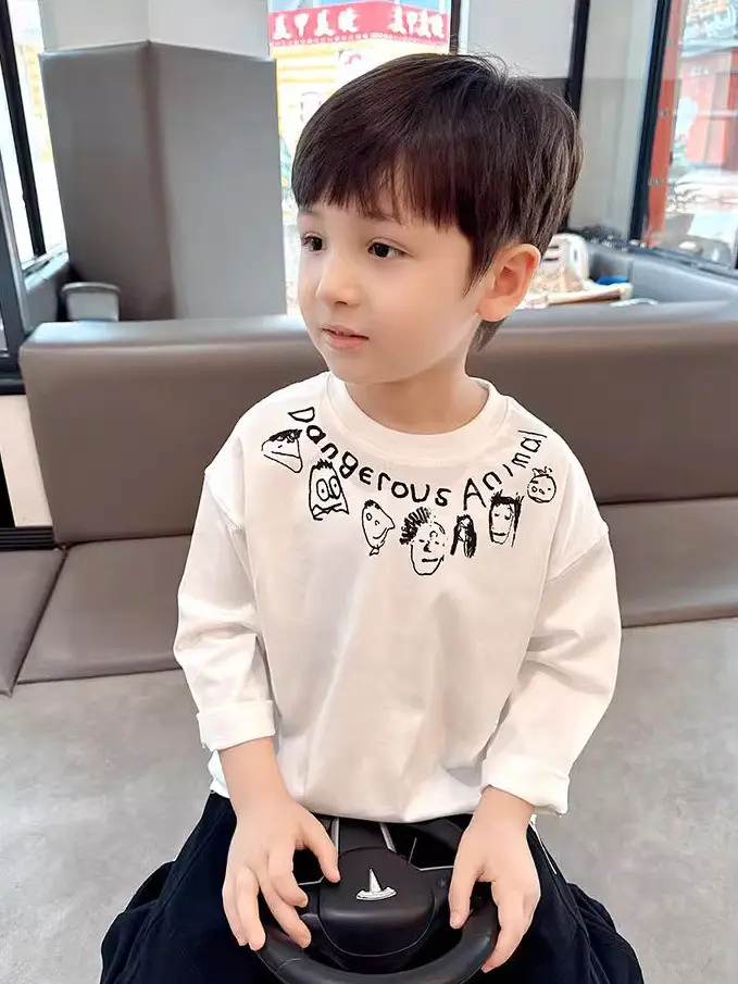 Boys Pure Cotton Long Sleeve T-Shirt Cartoon Print Black — feature 4