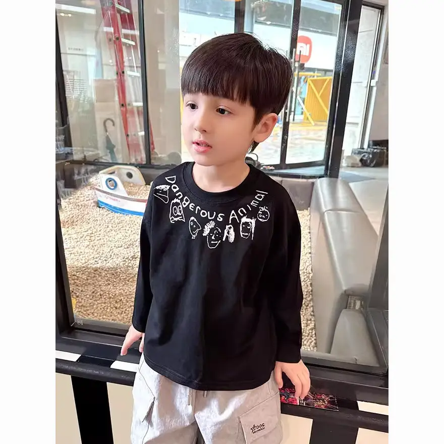 Boys Pure Cotton Long Sleeve T-Shirt Cartoon Print Black — feature 7