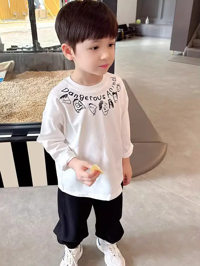Boys Pure Cotton Long Sleeve T-Shirt Cartoon Print Black — feature 9