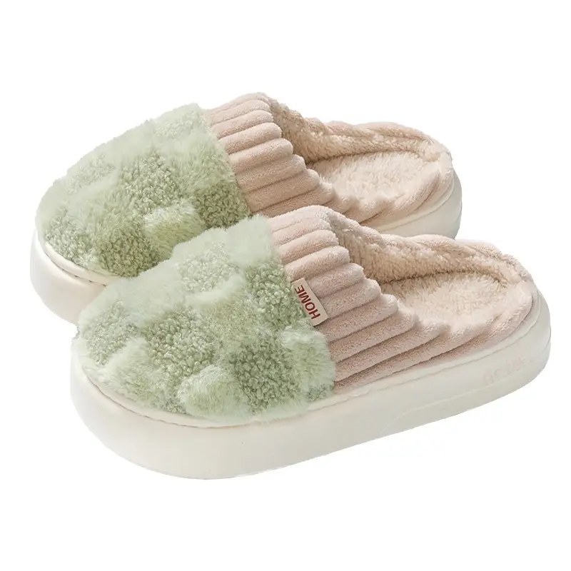 New Cotton Slippers for Women in Autumn and Winter Indoor Home Household Warm Plus Plush Couple Thick-Soled Men's Cotton Slippers