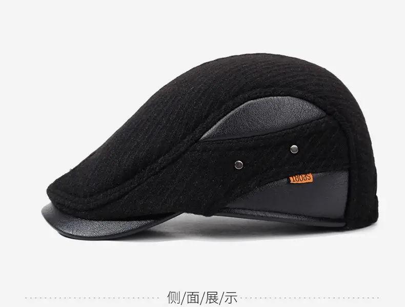 Elderly Men's Black Fleece Duckbill Cap Winter Warm Ear Protection — feature 10