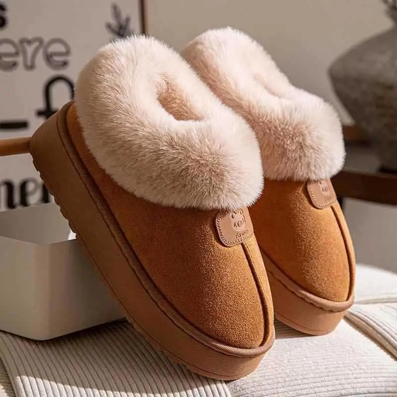 Women's Winter 2025 New Style Cotton Slippers with Heel, Fleece-Lined, Warm, Thick-Soled, Non-Slip, Outer Wear, Snow Cotton Shoes, Plush Cotton Shoes - Image 18