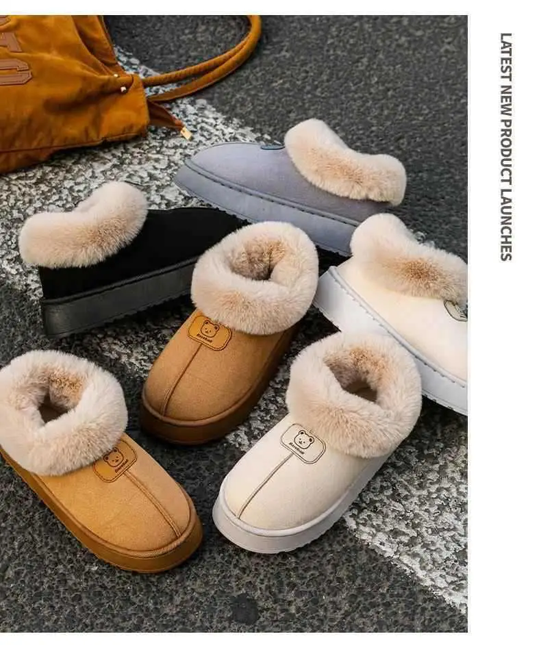 Women's Winter 2025 New Style Cotton Slippers with Heel, Fleece-Lined, Warm, Thick-Soled, Non-Slip, Outer Wear, Snow Cotton Shoes, Plush Cotton Shoes — feature 13