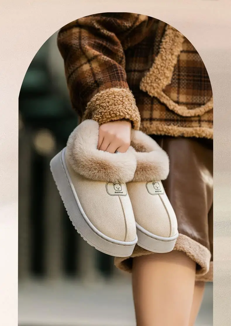 Women's Winter 2025 New Style Cotton Slippers with Heel, Fleece-Lined, Warm, Thick-Soled, Non-Slip, Outer Wear, Snow Cotton Shoes, Plush Cotton Shoes — feature 2