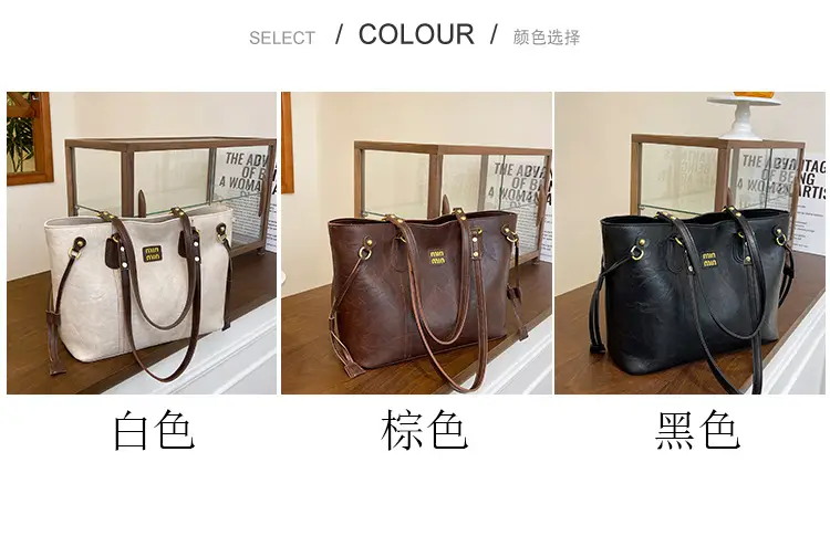 Women's Large Capacity Leather Tote Bag Brown — feature 5