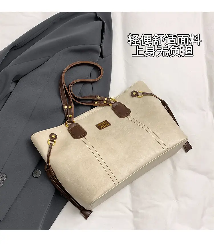 Women's Large Capacity Leather Tote Bag Brown — feature 6