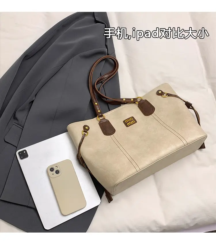 Women's Large Capacity Leather Tote Bag Brown — feature 7