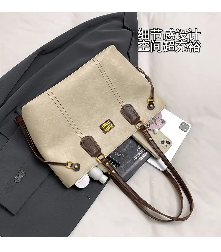 Women's Large Capacity Leather Tote Bag Brown — feature 8