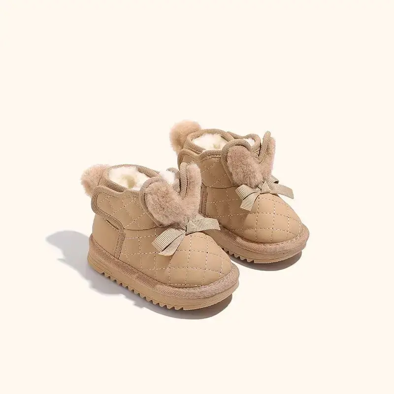 Baby Girl Fleece Lined Snow Boots Black Pink White