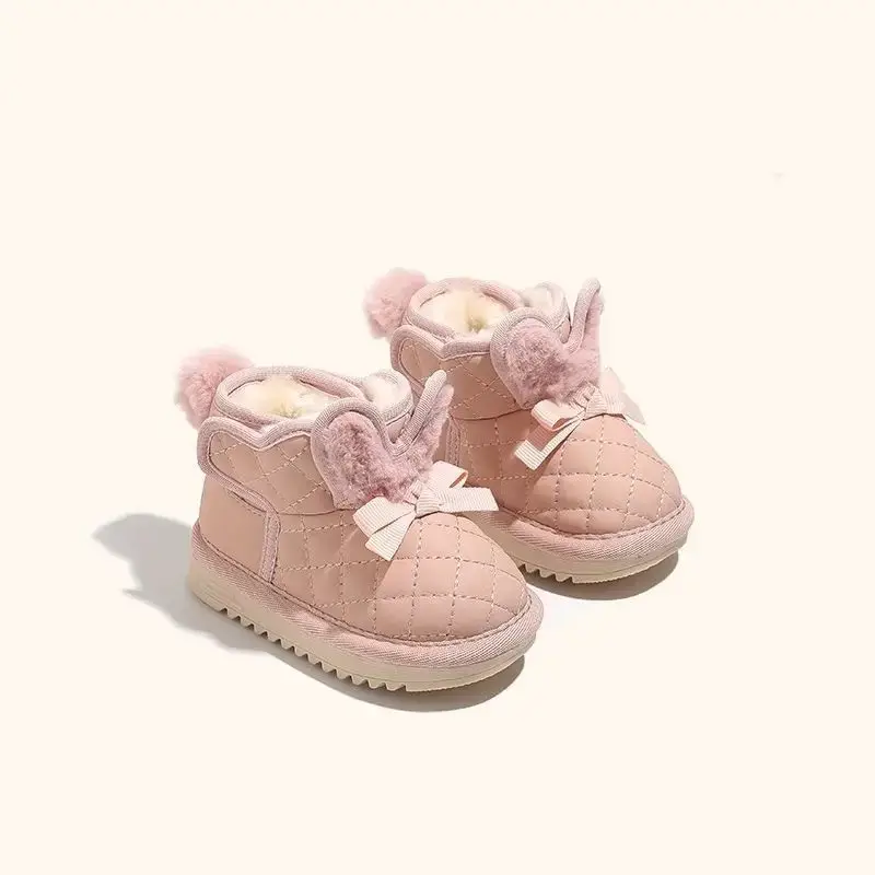 Baby Girl Fleece Lined Snow Boots Black Pink White