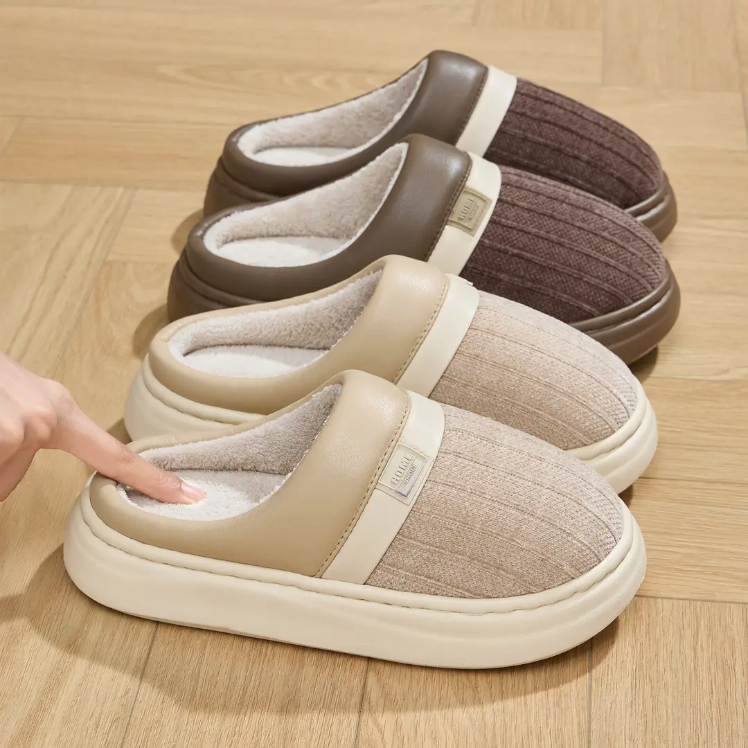High-End Couple Cotton Slippers for Men in Autumn and Winter Indoor Home Fleece-Lined Thickeneded Non-Slip Warm Antibacterial and Deodorant Cotton Shoes - Image 21