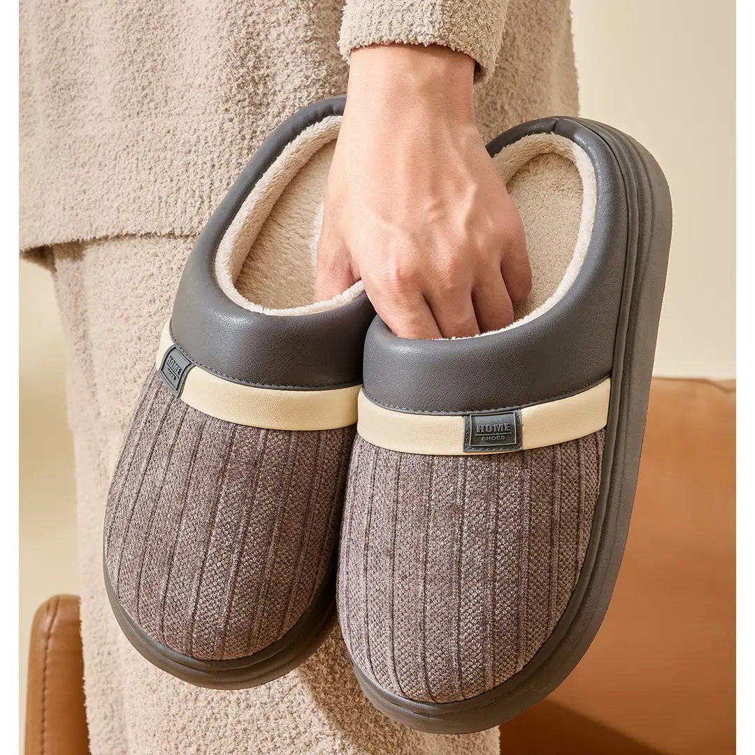 High-End Couple Cotton Slippers for Men in Autumn and Winter Indoor Home Fleece-Lined Thickeneded Non-Slip Warm Antibacterial and Deodorant Cotton Shoes — feature 9