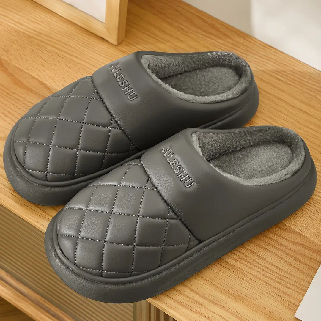High-End Couple Cotton Slippers for Men in Autumn and Winter Indoor Home Fleece-Lined Thickeneded Non-Slip Warm Antibacterial and Deodorant Cotton Shoes - Image 10