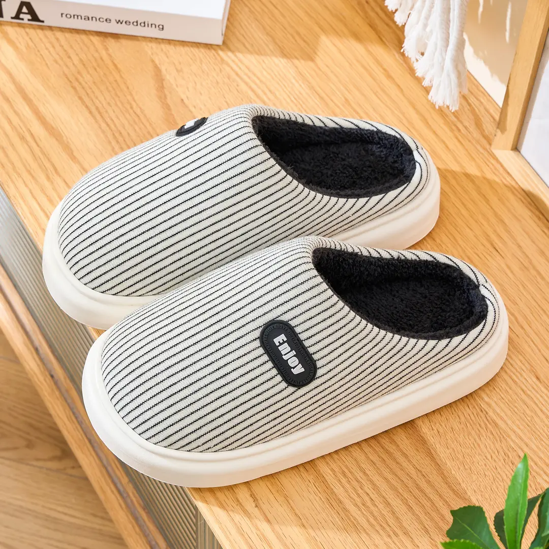 High-End Couple Cotton Slippers for Men in Autumn and Winter Indoor Home Fleece-Lined Thickeneded Non-Slip Warm Antibacterial and Deodorant Cotton Shoes - Image 12