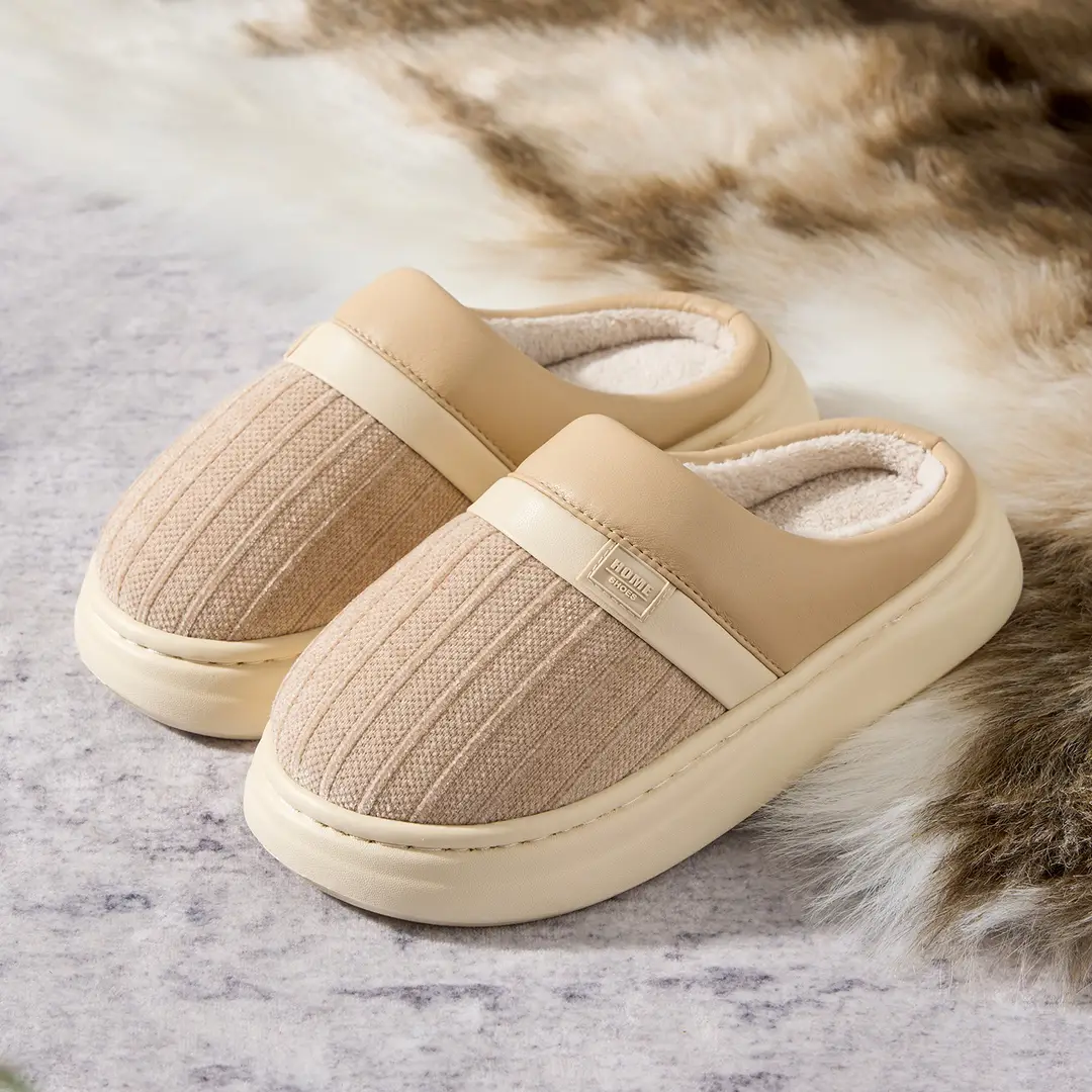 High-End Couple Cotton Slippers for Men in Autumn and Winter Indoor Home Fleece-Lined Thickeneded Non-Slip Warm Antibacterial and Deodorant Cotton Shoes - Image 4