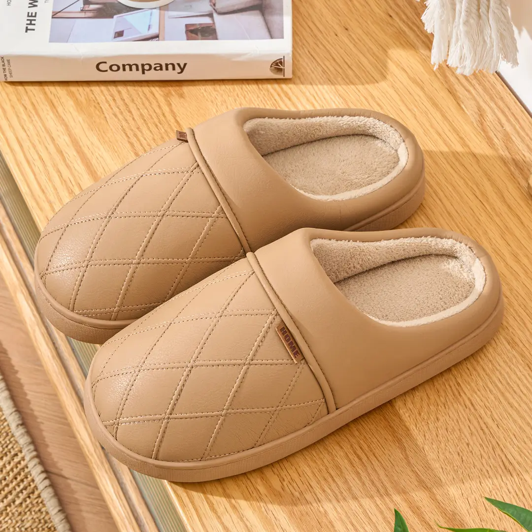 High-End Couple Cotton Slippers for Men in Autumn and Winter Indoor Home Fleece-Lined Thickeneded Non-Slip Warm Antibacterial and Deodorant Cotton Shoes - Image 6
