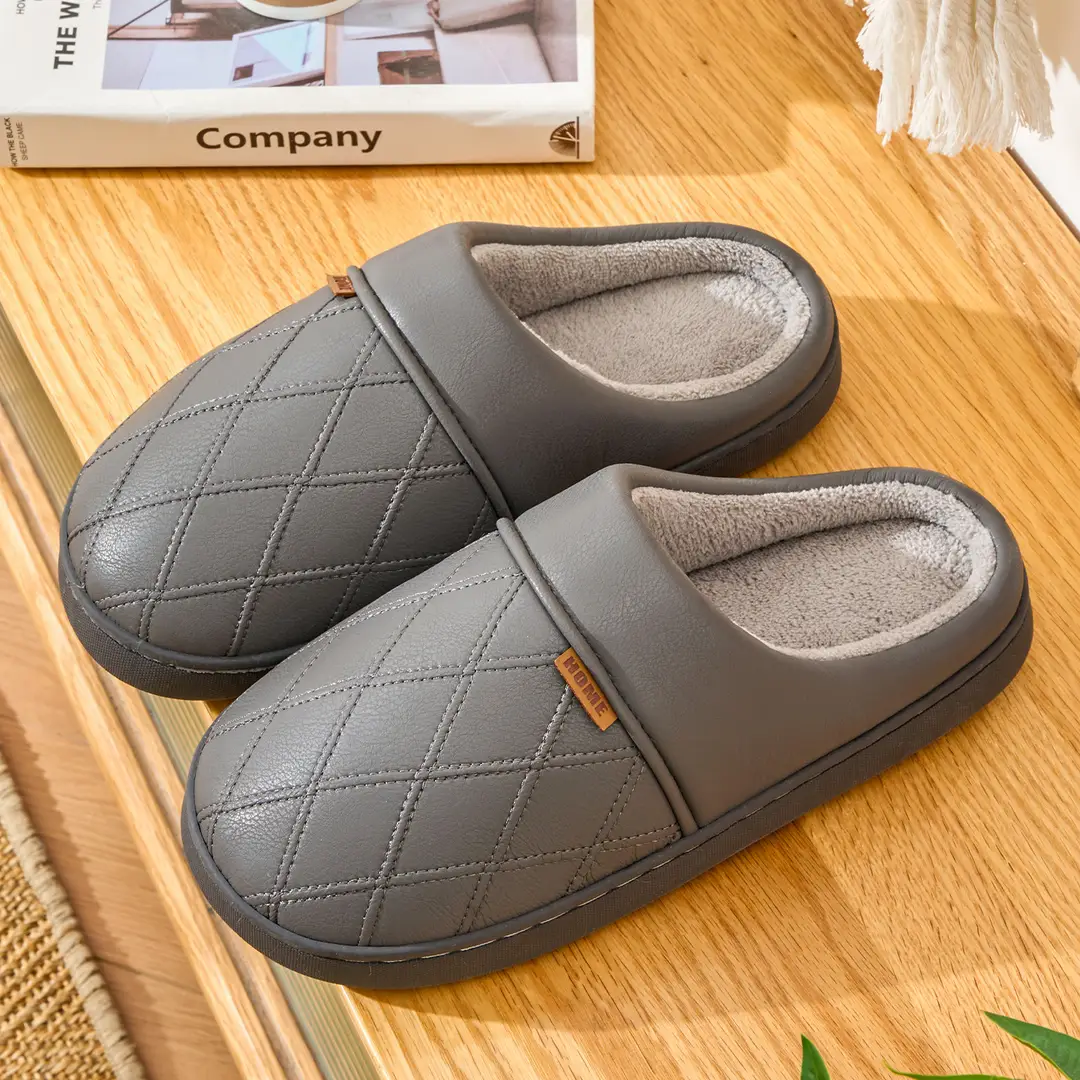 High-End Couple Cotton Slippers for Men in Autumn and Winter Indoor Home Fleece-Lined Thickeneded Non-Slip Warm Antibacterial and Deodorant Cotton Shoes - Image 7