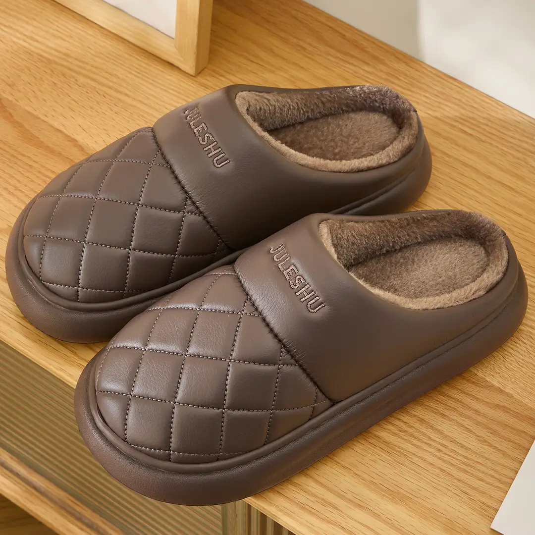 High-End Couple Cotton Slippers for Men in Autumn and Winter Indoor Home Fleece-Lined Thickeneded Non-Slip Warm Antibacterial and Deodorant Cotton Shoes - Image 8