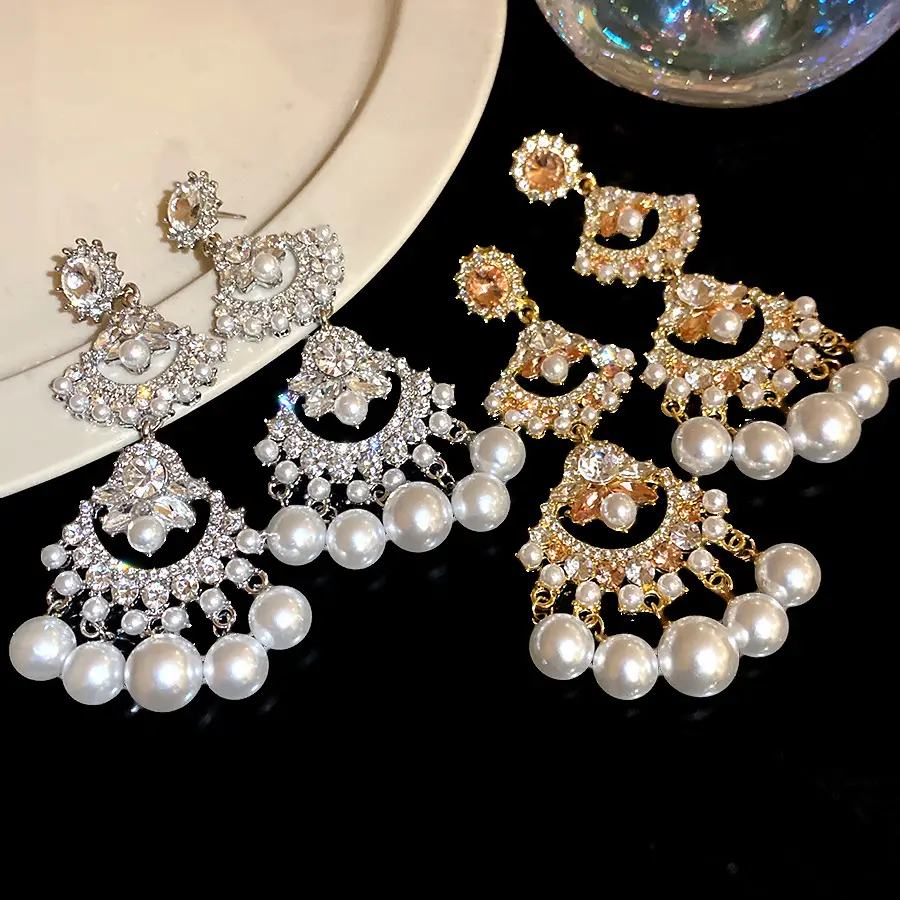 Silver Needle Inlaid with Diamond and Pearl Fan-Shaped Tassel Earrings, Vintage Ethnic Style Earrings, Light Luxury, High-End, Elegant and Versatile Earrings — feature 10