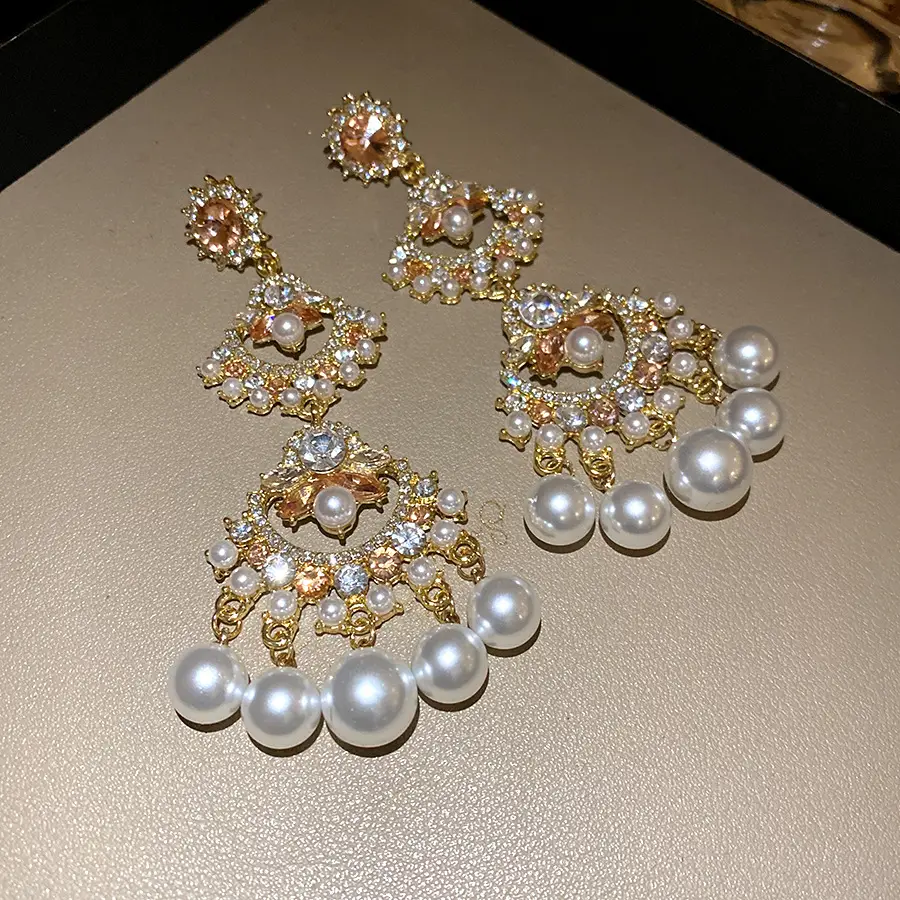 Silver Needle Inlaid with Diamond and Pearl Fan-Shaped Tassel Earrings, Vintage Ethnic Style Earrings, Light Luxury, High-End, Elegant and Versatile Earrings — feature 12