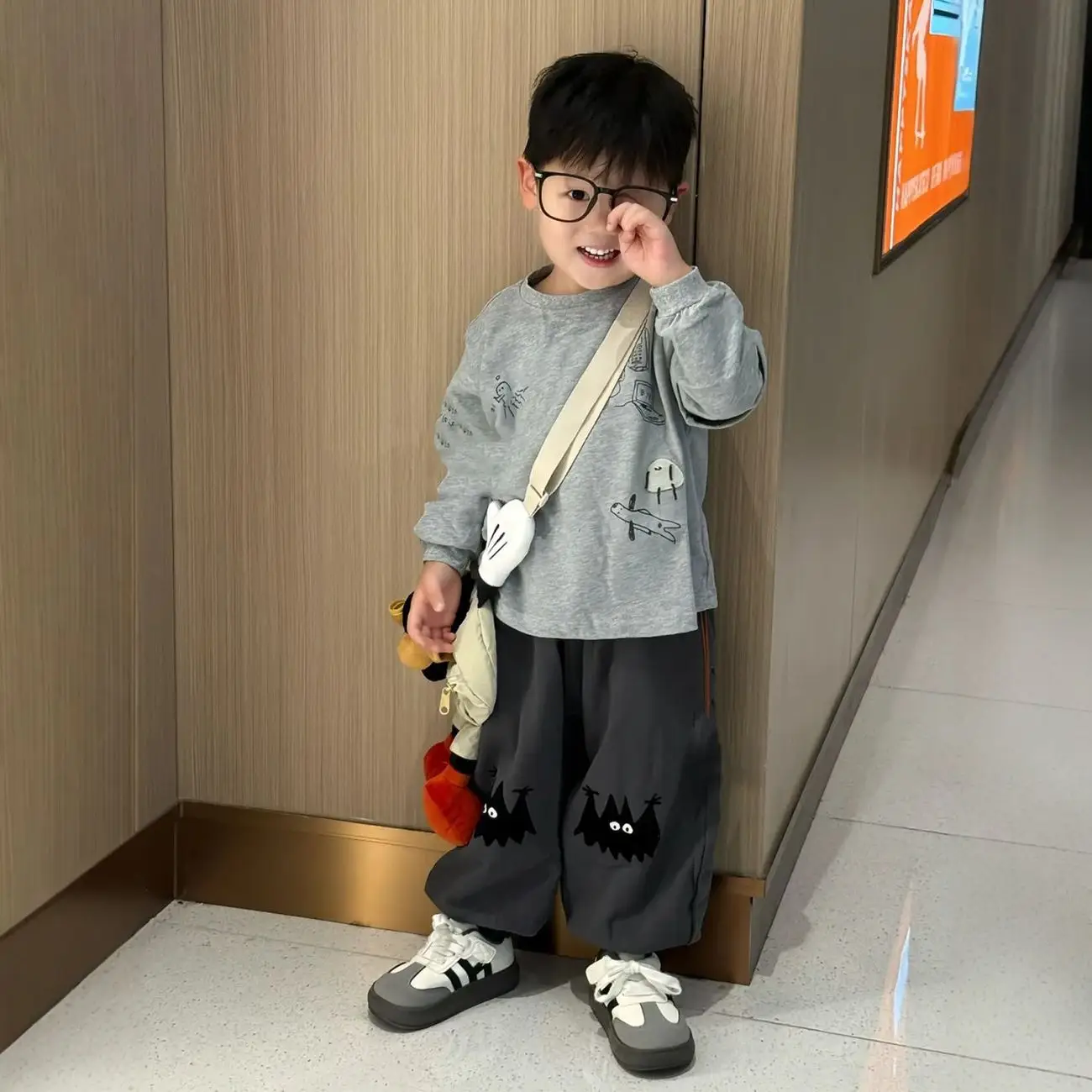 Kids Korean Style Grey T-Shirt Set 2025 Autumn - Image 4