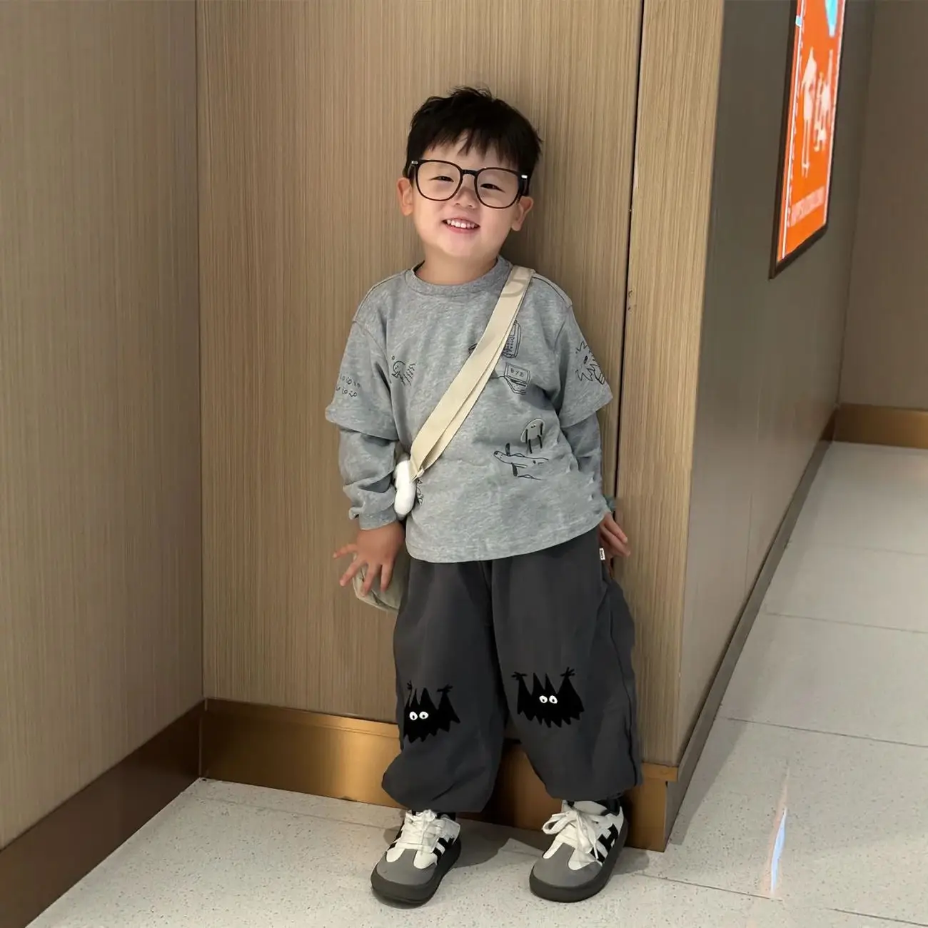 Kids Korean Style Grey T-Shirt Set 2025 Autumn - Image 5