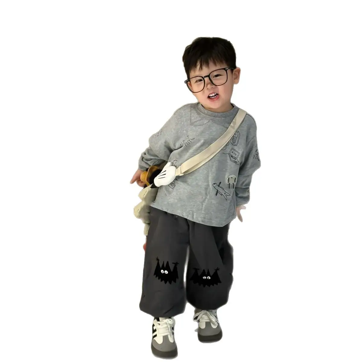 Kids Korean Style Grey T-Shirt Set 2025 Autumn - Image 6