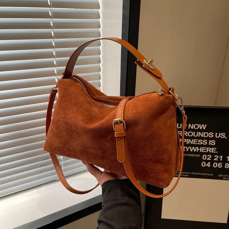 Women's Brown Suede Shoulder Bag Autumn Winter Cross Border Fashion - Image 6