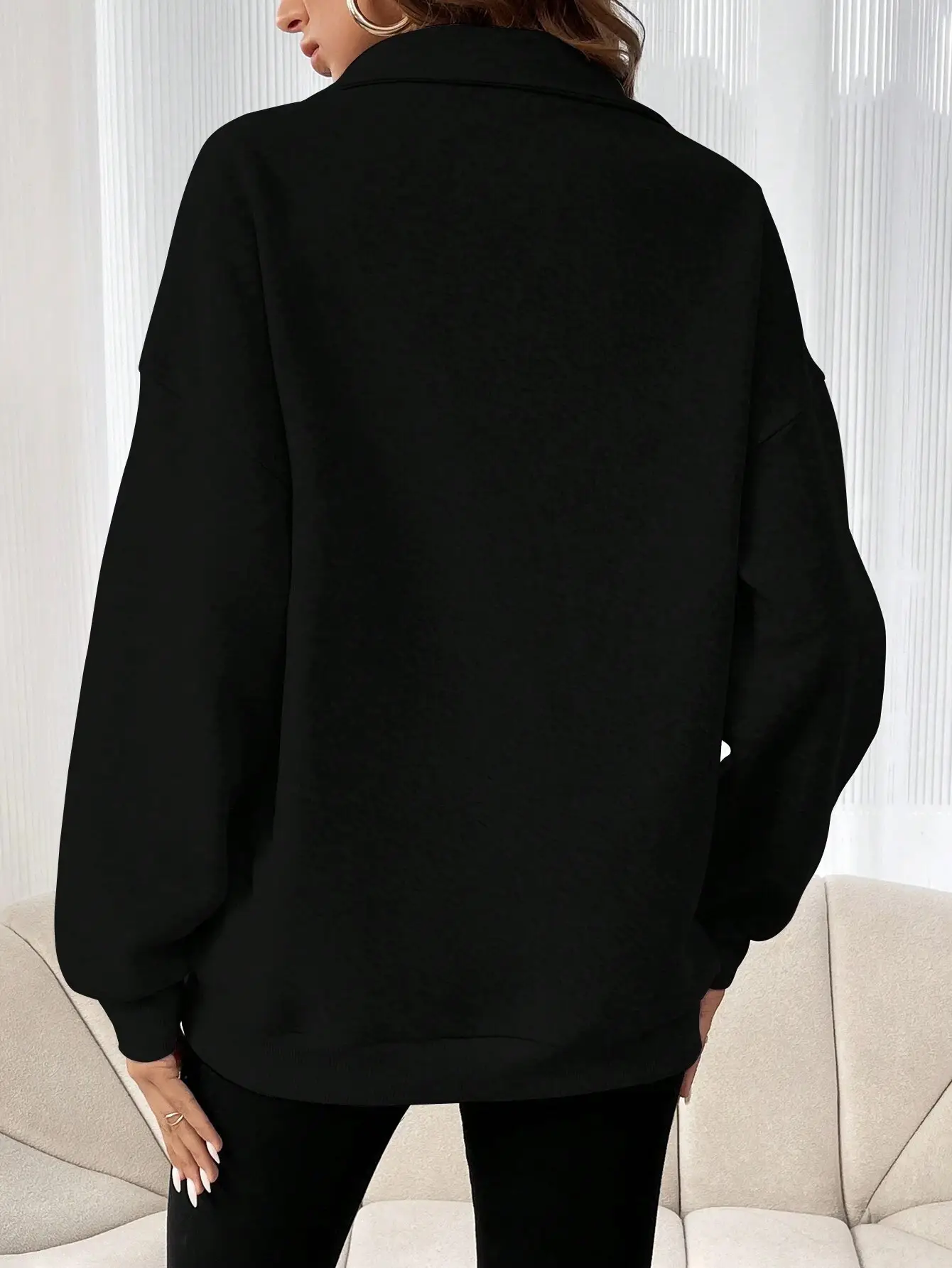 Black Half-Zip Long Sleeve Sweatshirt for Women - Image 7