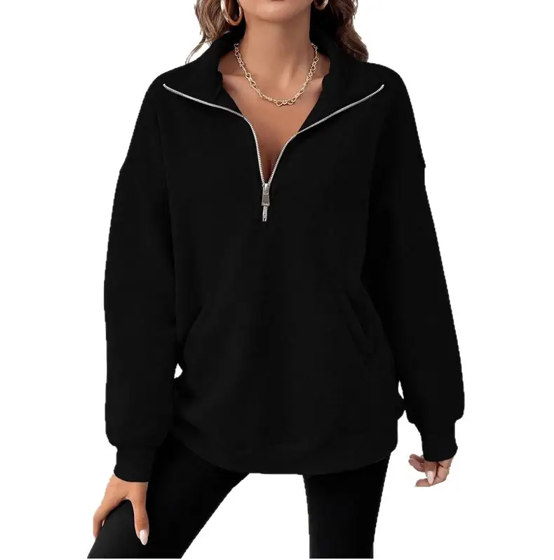 Black Half-Zip Long Sleeve Sweatshirt for Women — feature 18